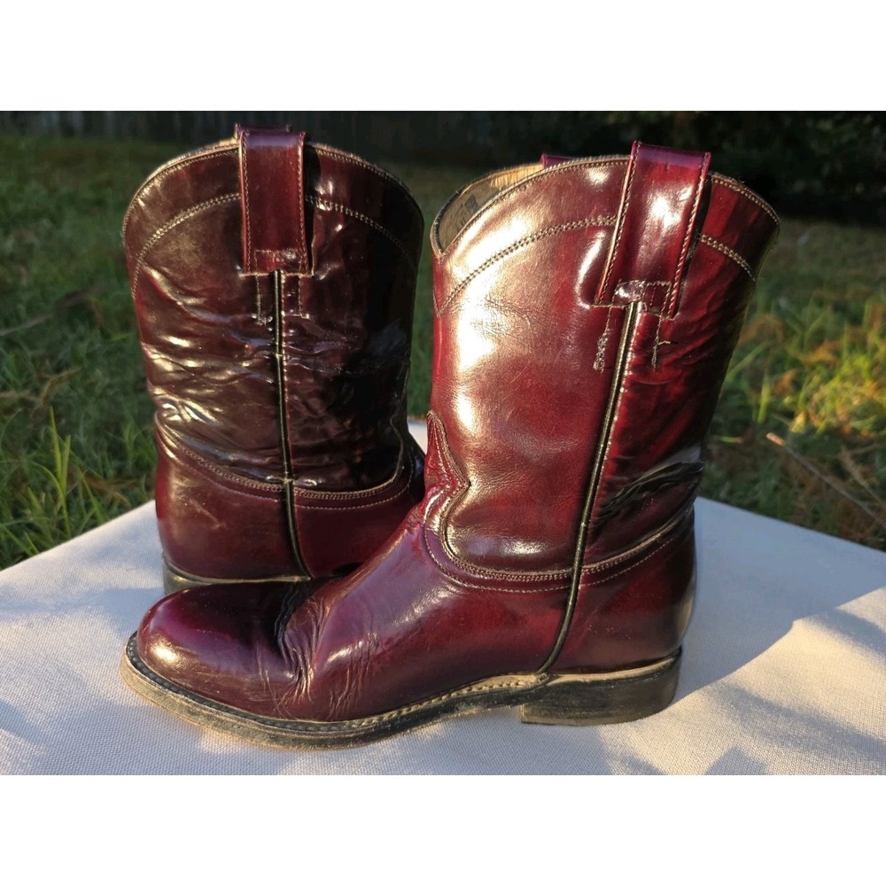 Ranchero Mens Burgundy Cherry Leather Western Cowboy Boots Made in Mexico 8.5 - Picture 6 of 10